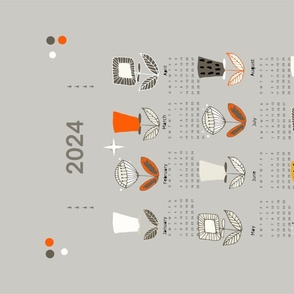 2024 Tea Towel Calendar- Minimal Mod Flower Grey