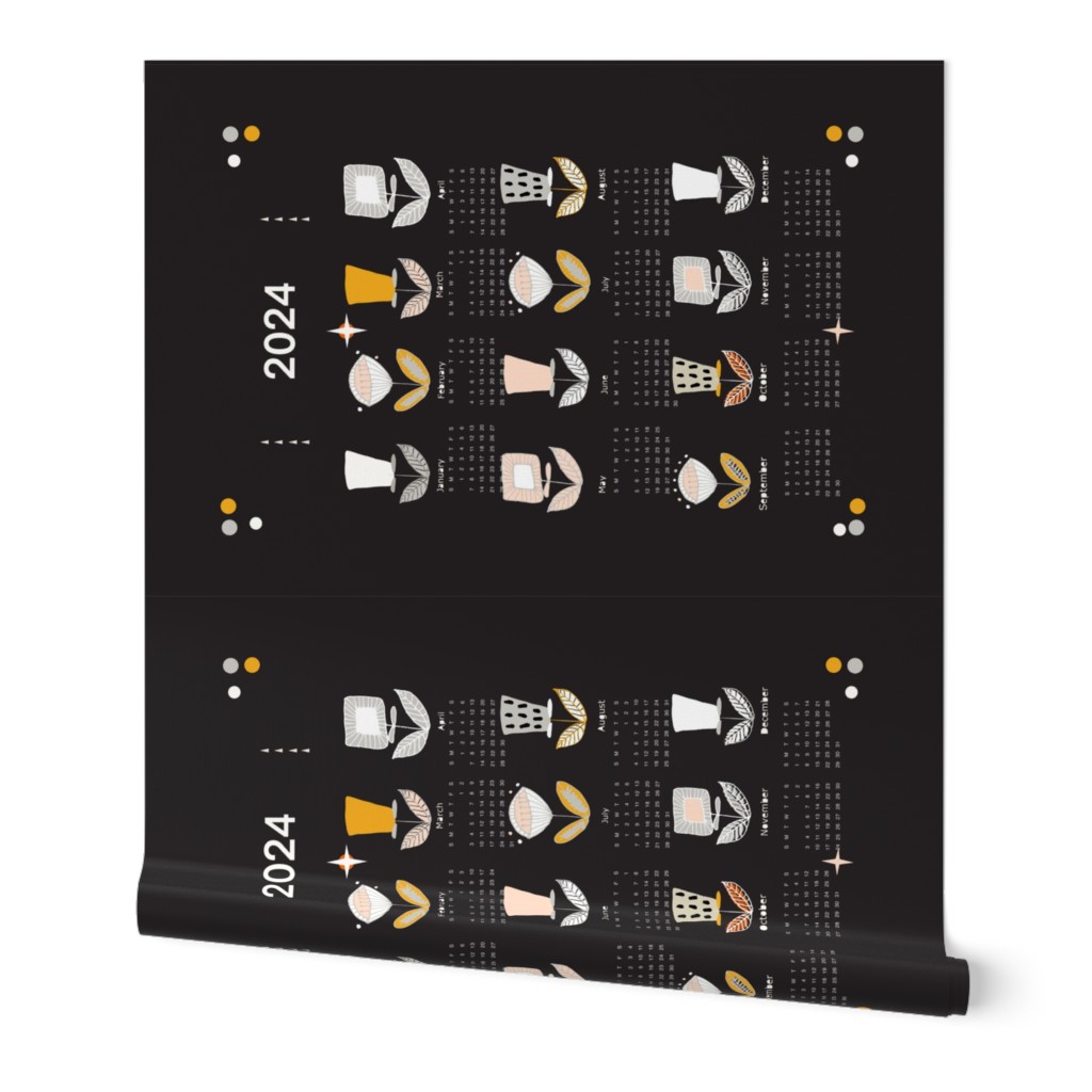 2024 Tea Towel Calendar- Minimal Mod Flower Black