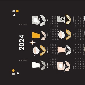 2024 Tea Towel Calendar- Minimal Mod Flower Black