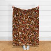 70s Retro Florals Warm Colors, boho, hippie, vintage, browns, reds