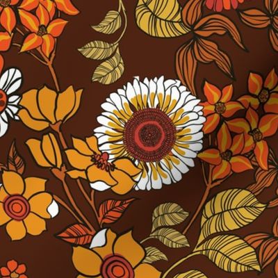70s Retro Florals Warm Colors, boho, hippie, vintage, browns, reds