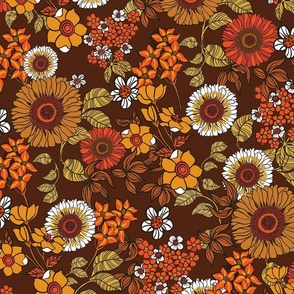 70s Retro Florals Warm Colors, boho, hippie, vintage, browns, reds