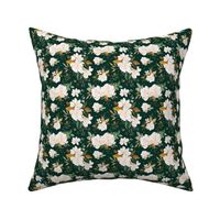 gold magnolia floral on monstera green background - small