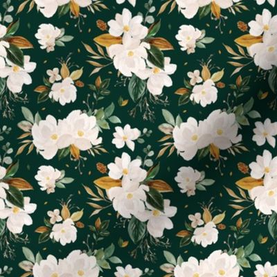 gold magnolia floral on monstera green background - small