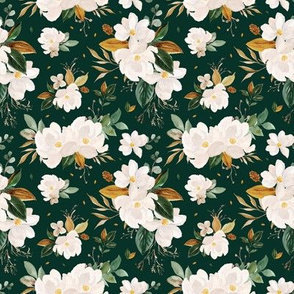 gold magnolia floral on monstera green background - small