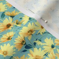 Sunny Bright Pale Yellow Daisies on Teal - small