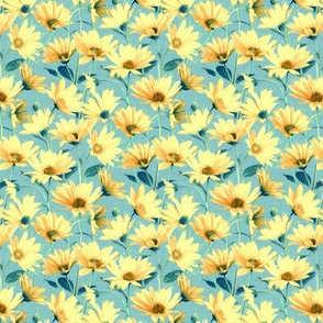 Sunny Bright Pale Yellow Daisies on Teal - small