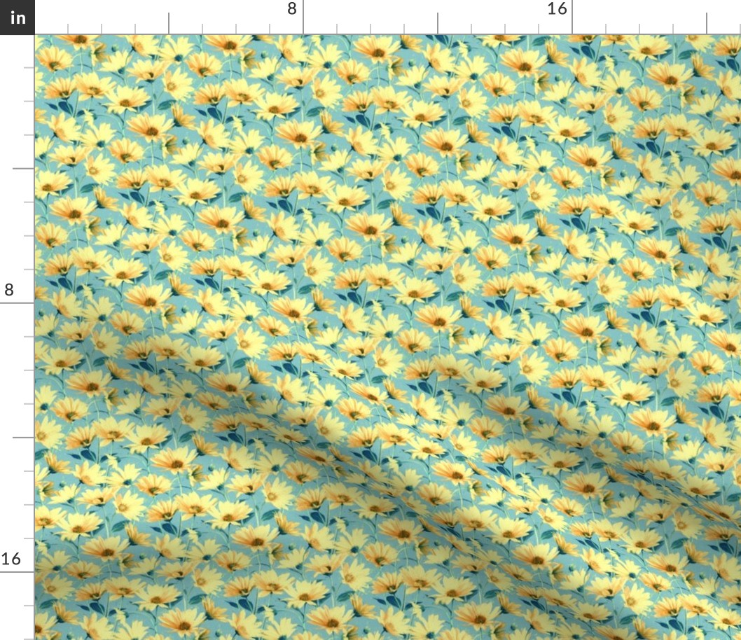 Sunny Bright Pale Yellow Daisies on Teal - small