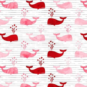 whales with heart - love nautical valentines day - red and pink on stripes - LAD20