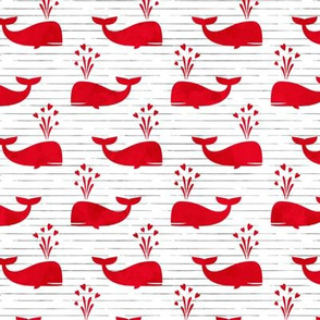 whales with heart - love nautical valentines day - red on stripes - LAD20