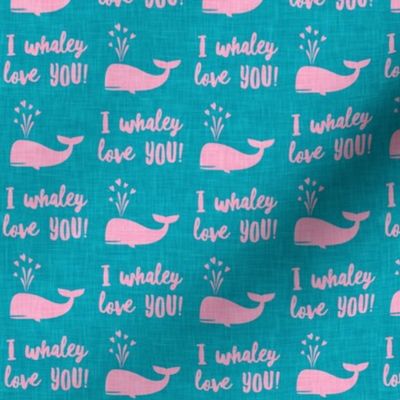 I whaley love YOU! - whale nautical valentines day - pink on teal - LAD20