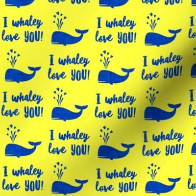 I whaley love YOU! - whale nautical valentines day - blue on yellow - LAD20