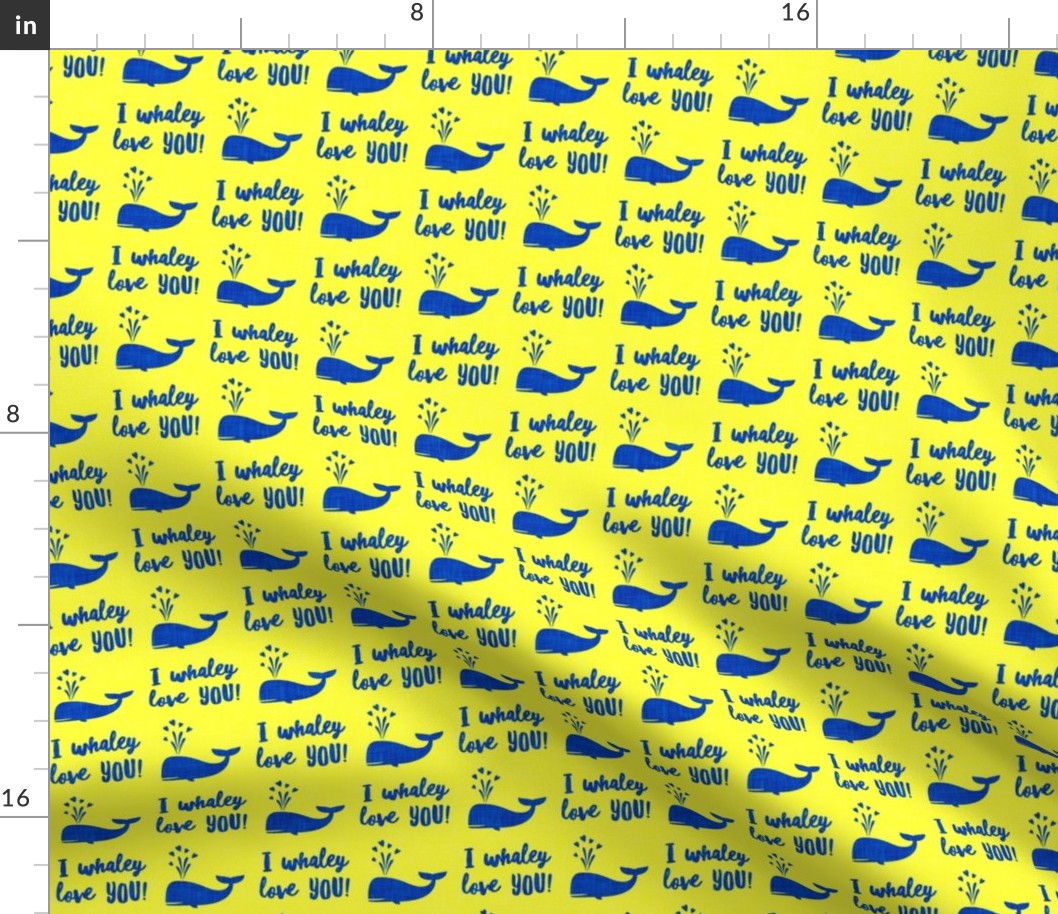 I whaley love YOU! - whale nautical valentines day - blue on yellow - LAD20