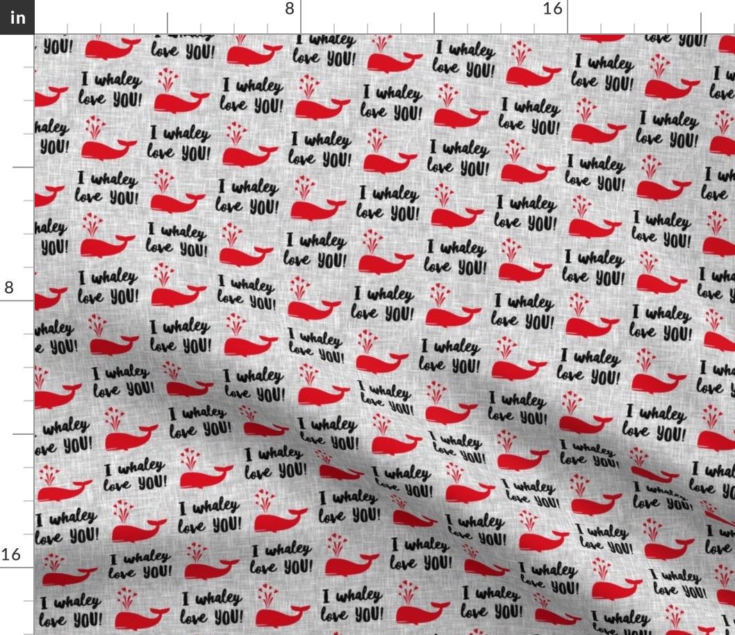 I whaley love YOU! - whale nautical valentines day - red and black on grey - LAD20