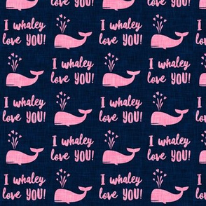 I whaley love YOU! - whale nautical valentines day - pink on navy - LAD20