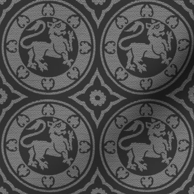 Medieval Lions in Circles, grey and black
