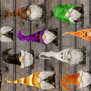 Halloween Gnomes on dark wood ROTATED - large scale