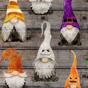 Halloween Gnomes on dark wood - large scale