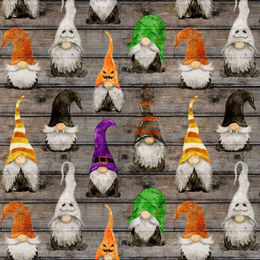 Halloween Gnomes on dark wood - MEDIUM scale