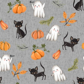 cats and pumpkins-grey