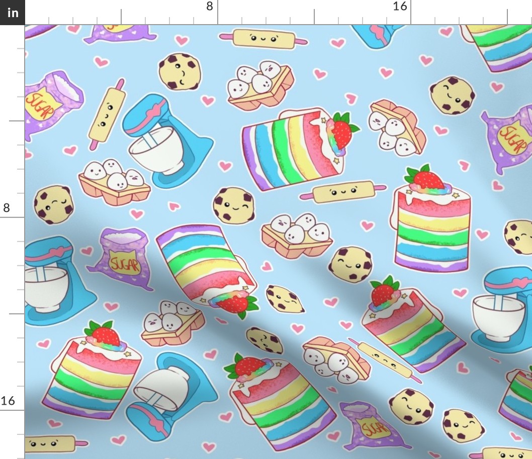 large scale kawaii baking on blue