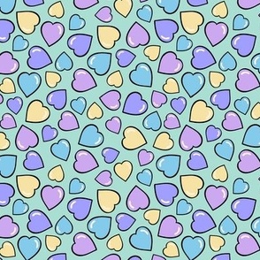 Sweet Hearts - Lilac/Aqua on Mint