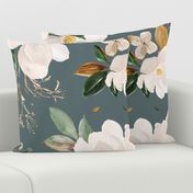 gold magnolia floral on eucalyptus background - oversized