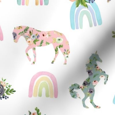 blush patchwork horses and watercolor rainbows