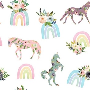 blush patchwork horses and watercolor rainbows