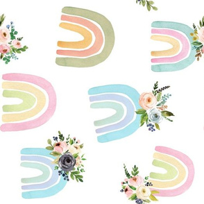 blush floral watercolor rainbows on white - rotated