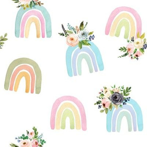 blush floral watercolor rainbow on white