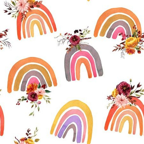 Autumn floral rainbows on white background