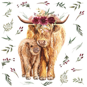 18x18" - highland cow patch on white