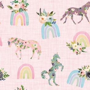 Blush floral patchwork horses and watercolor rainbows