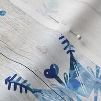 Blue Snowflakes on Wood rotated - large scale