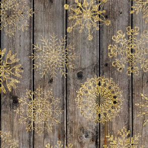 Gold Glitter Snowflakes on Dark Wood rotated - large scale