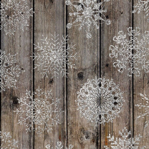 Silver Glitter Snowflakes on Dark Wood rotated - large scale