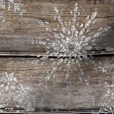 Silver Glitter Snowflakes on Dark Wood - large scale
