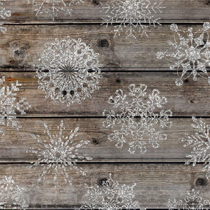 Silver Glitter Snowflakes on Dark Wood - large scale