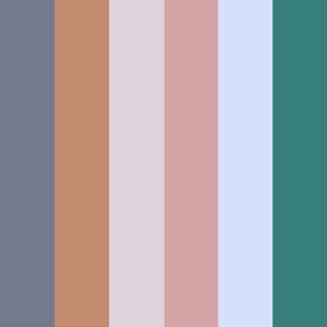 Periwinkle, pine, sienna, slate, mauve and soft lilac  2 inch stripe