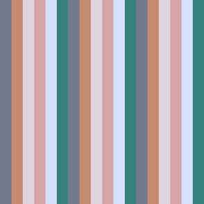 Periwinkle, pine, sienna, slate, mauve and soft lilac 1 inch stripe