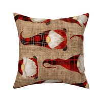 Red Buffalo Plaid Gnomes on Burlap rotated - large scale