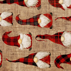 Red Buffalo Plaid Gnomes on Burlap rotated - large scale