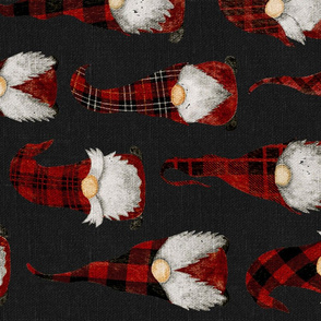 Red Buffalo Plaid Gnomes on Dark Grey Linen rotated - large scale