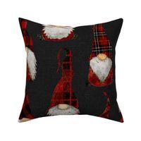 Red Buffalo Plaid Gnomes on Dark Grey linen - large scale