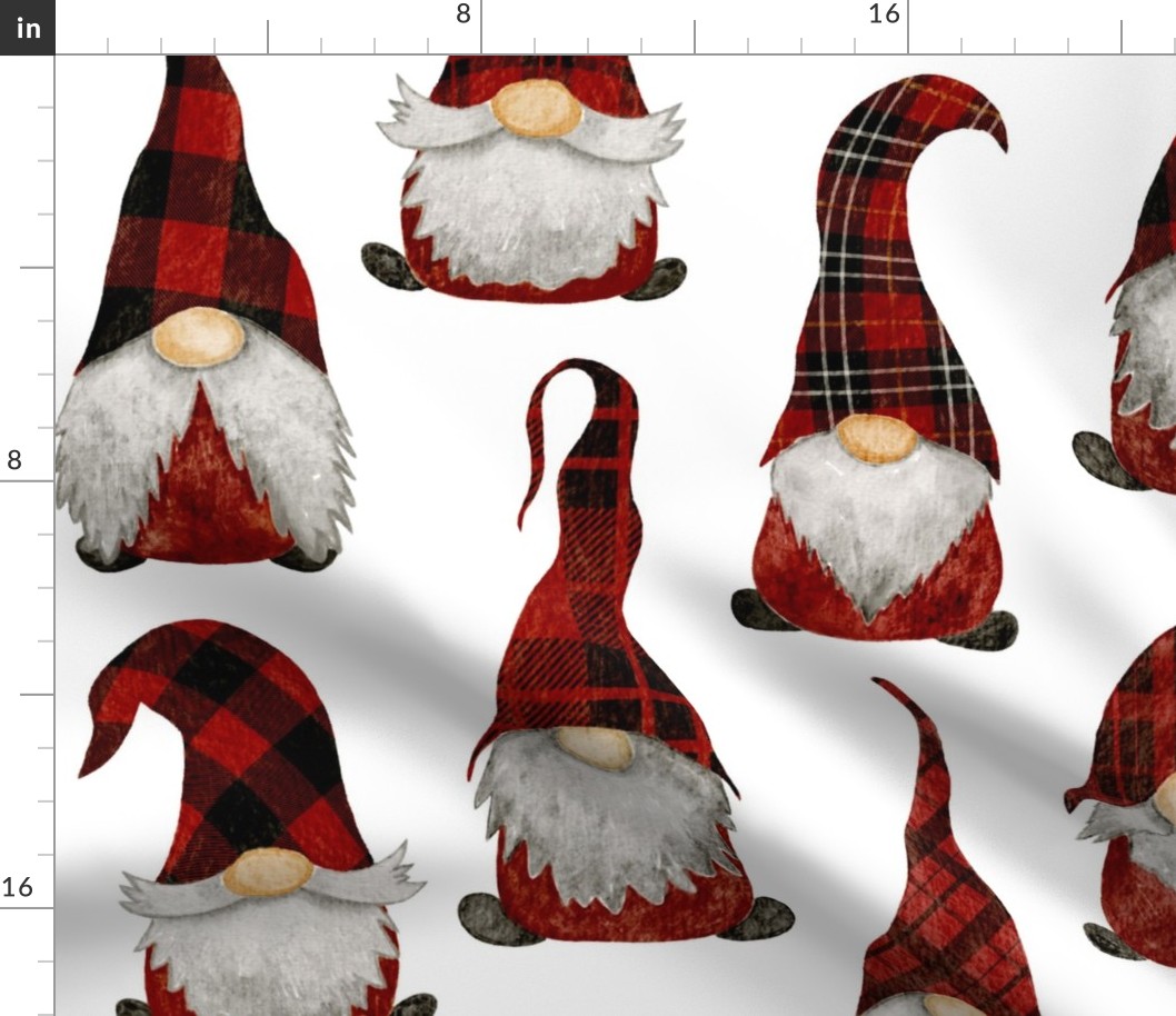 Red Buffalo Plaid Gnomes on White  - large scale