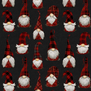 Red Buffalo Plaid Gnomes on Dark Grey linen - medium scale