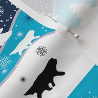 Winter Scene of dogs, trees, and Snow