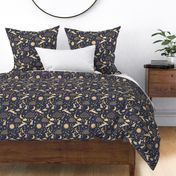 Harvest Moon Hares - Golden on indigo - medium large