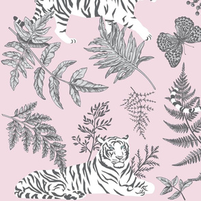 white tigers in wild field - pink